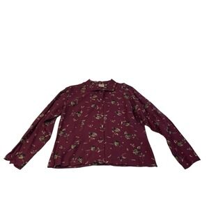 Vintage Woolrich Floral Button Shirt Women's M Mulberry Rayon Cottagecore 90s